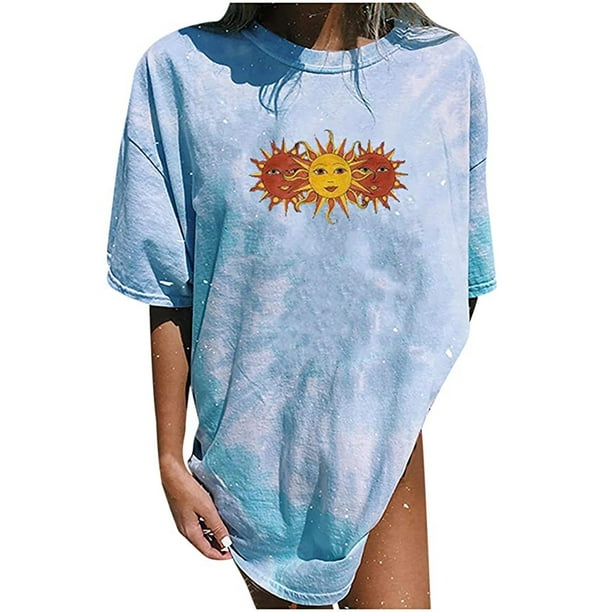 Butterflies Print Loose Blouse Long Sleeve Women's Vintage Graphic Oversized Crewneck Sweatshirts Whale Sun Moon